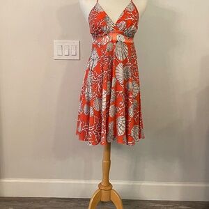Tricia Fix orange seashell print halter dress, size S